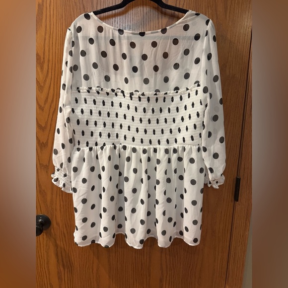 Torrid White and Black Smocked Ruffled Blouse - Picture 3 of 4